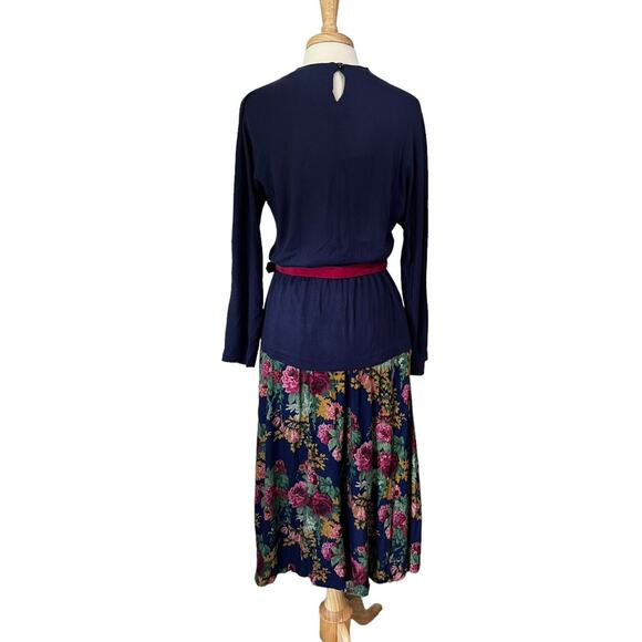 Vintage Alison J Knit Belted Peplum Maxi Dress Cottagecore sz 12 - Picture 5 of 7